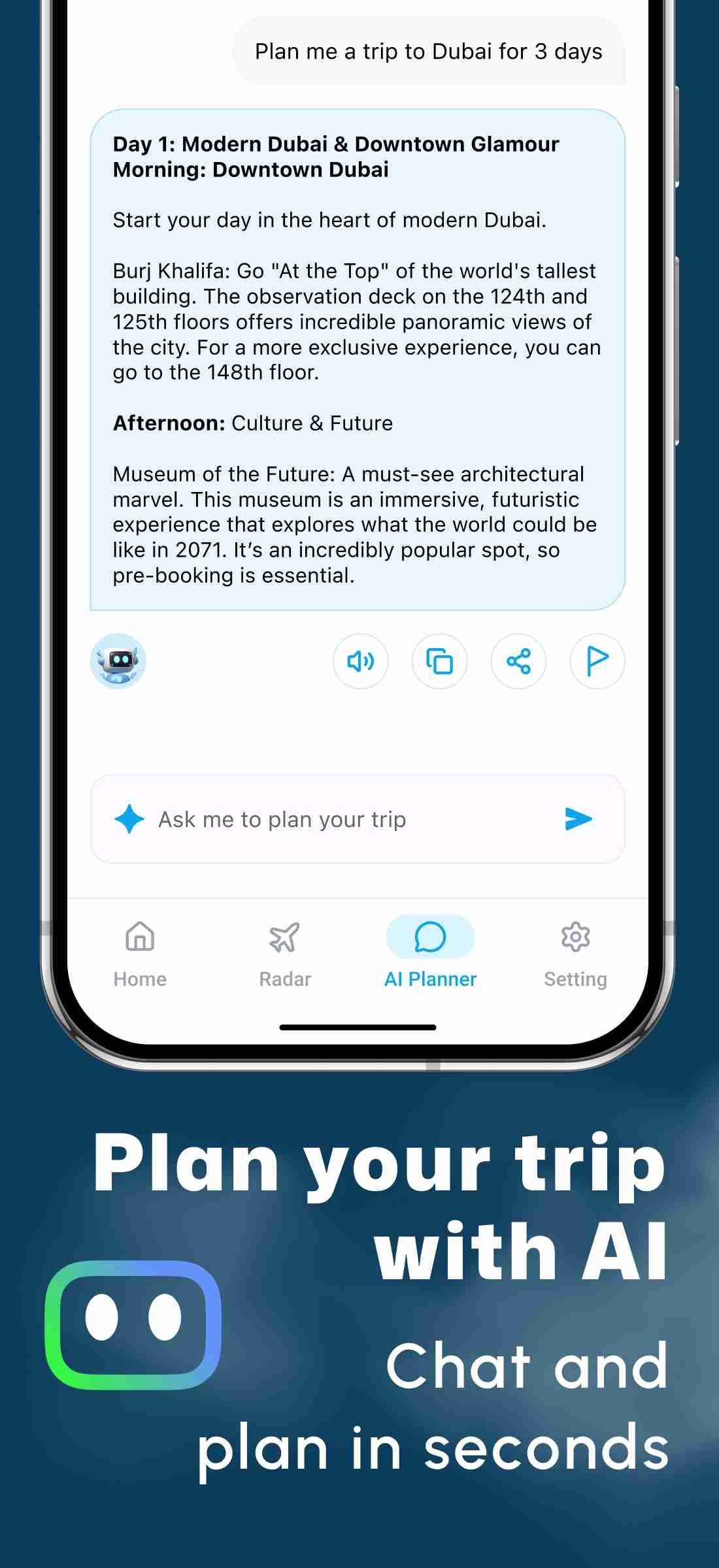 AI planner screen