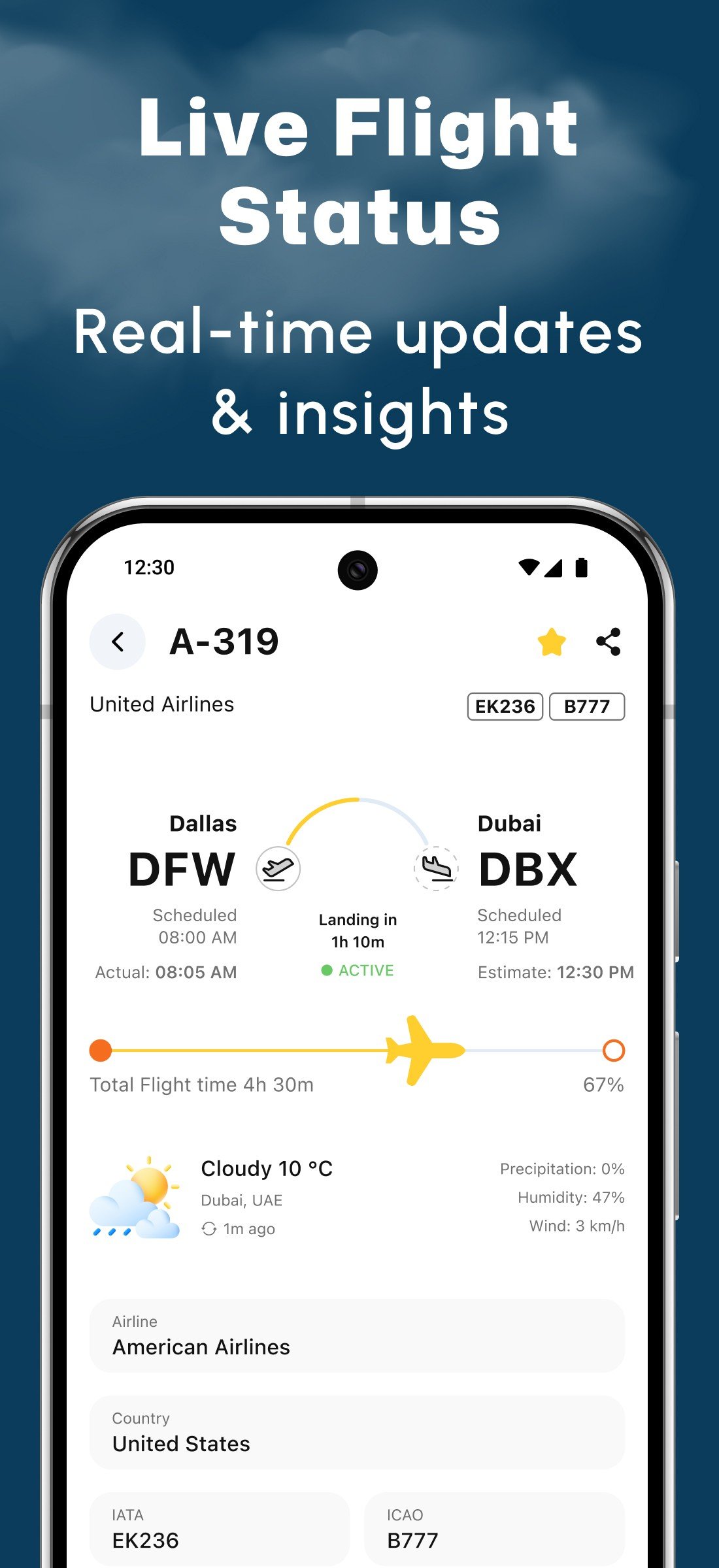 Live Flight Status app screen