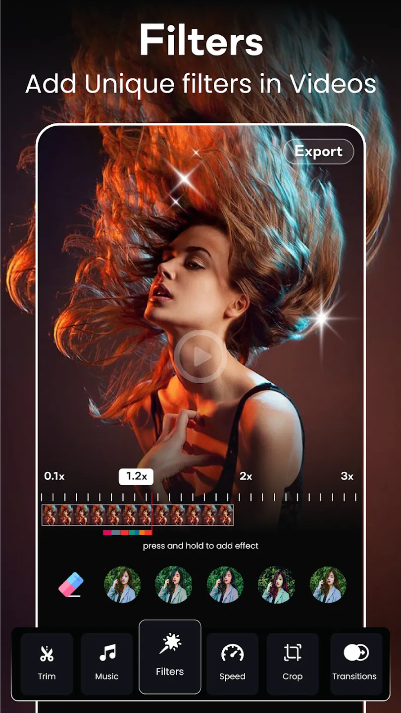 Video editor filters screen